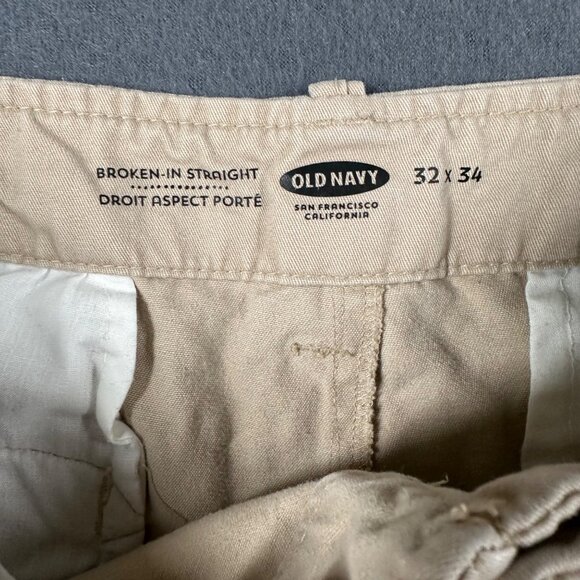 Old Navy Mens 32x34 Khaki Broken-In Straight Flat Front Chino Pants Casual - Picture 7 of 12